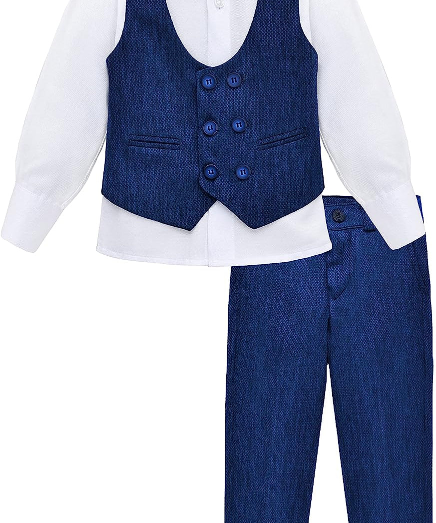 Boys 4 piece tuxedo suit with shirt, pants, vest and bow tie; perfect for baby boy clothes & christmas gift ideas  