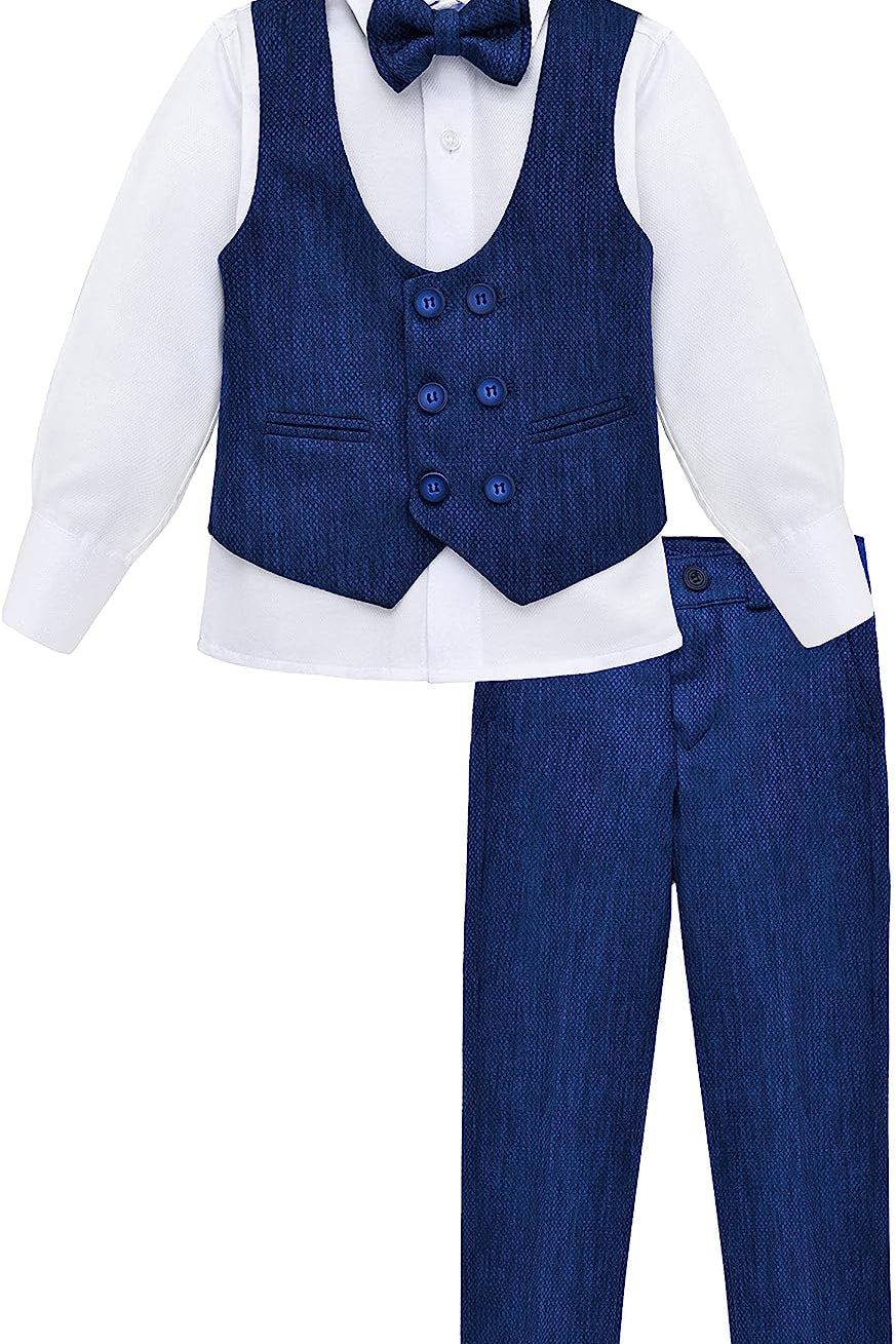 Toddler & Youth Boys 4 Piece Formal Suit Set V-Neck Vest White Dress Shirt Dress Pants and Bowtie LILAX