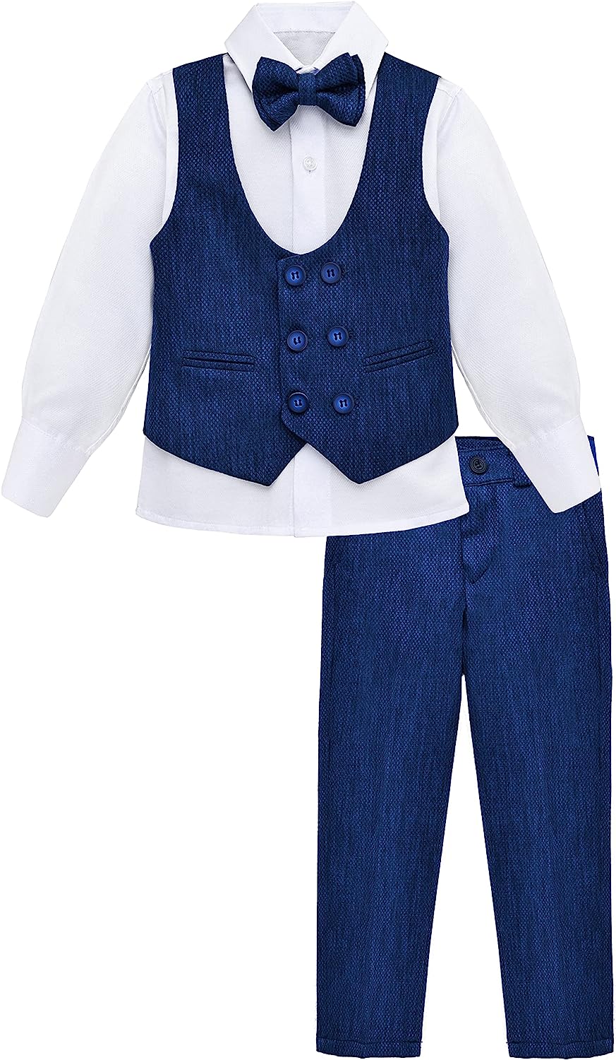 Toddler & Youth Boys 4 Piece Formal Suit Set V-Neck Vest White Dress Shirt Dress Pants and Bowtie LILAX