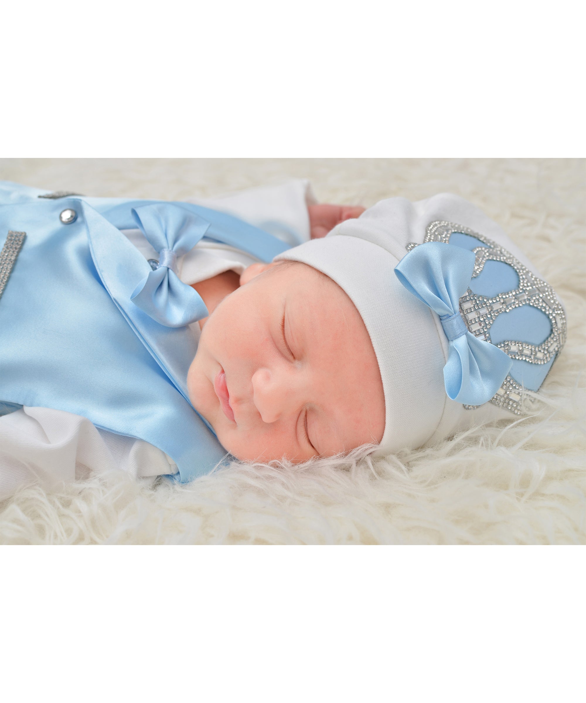 Jeweled crown newborn layette with footie, hat, mittens with bows, & shoes; perfect for Christmas gift ideas