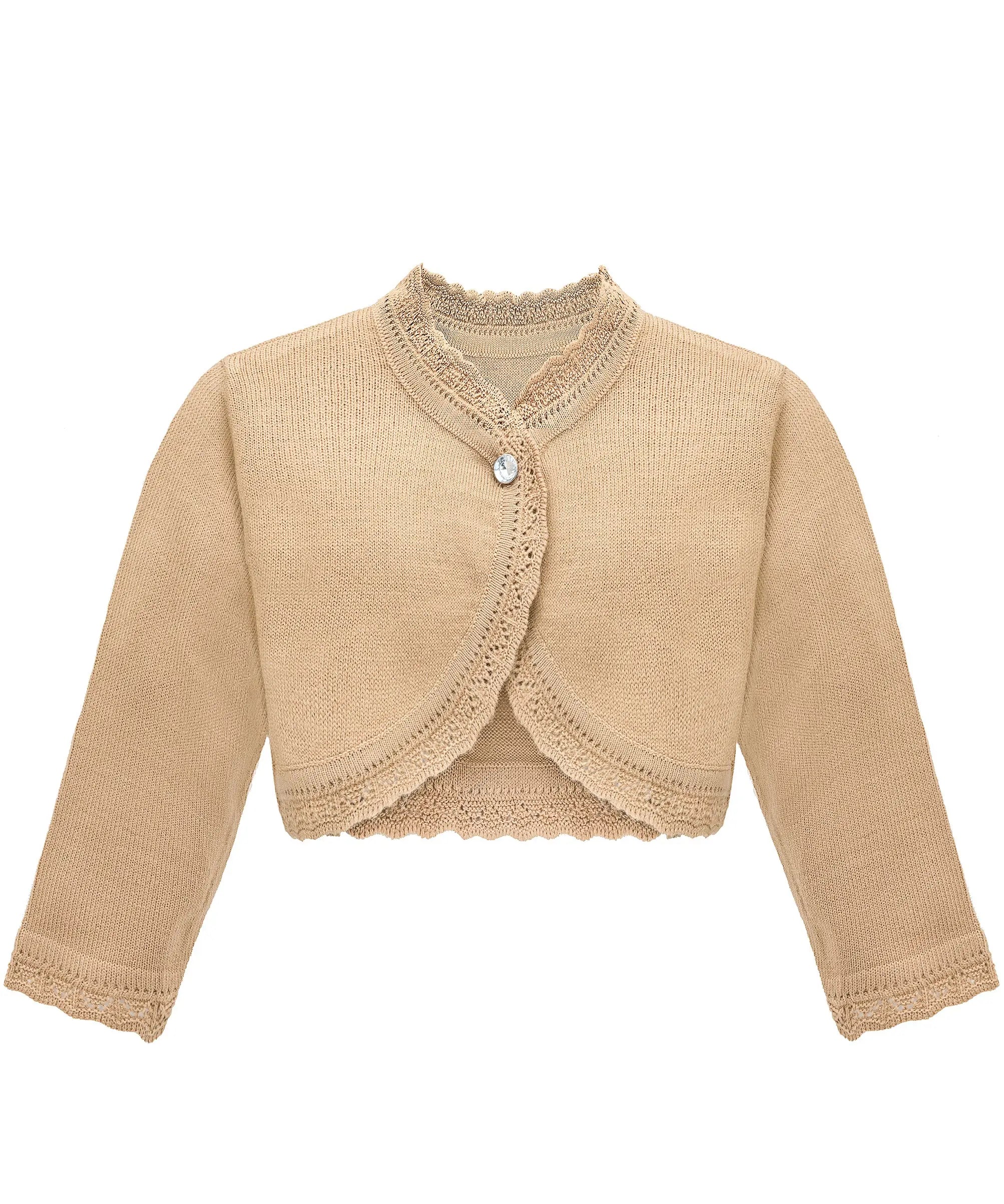 Baby girls knit long sleeve curved edged bolero shrug cardigan; perfect for christmas gift ideas 