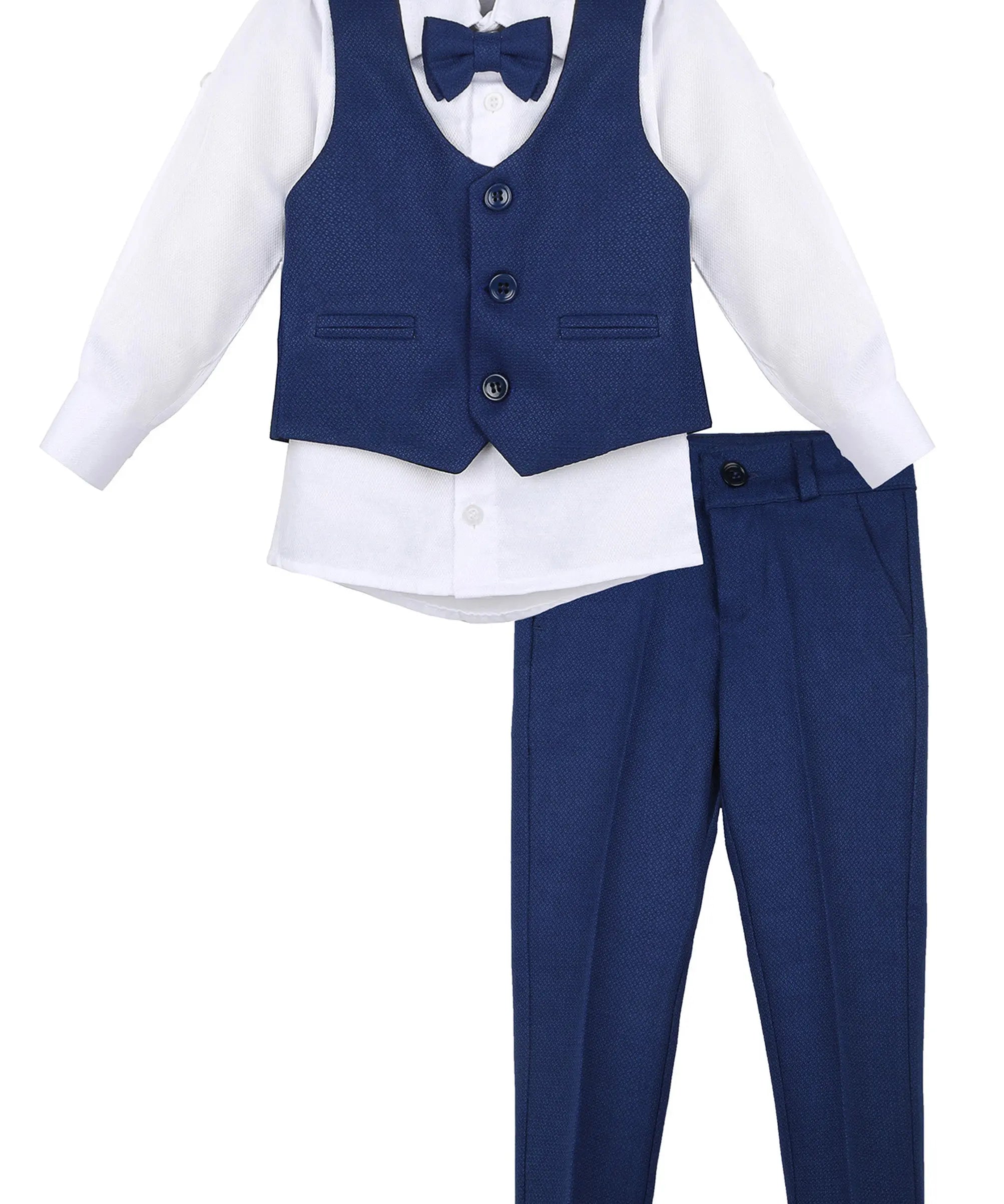 Boys 4 piece tuxedo suit with shirt, pants, vest and bow tie; perfect for baby boy clothes & christmas gift ideas  