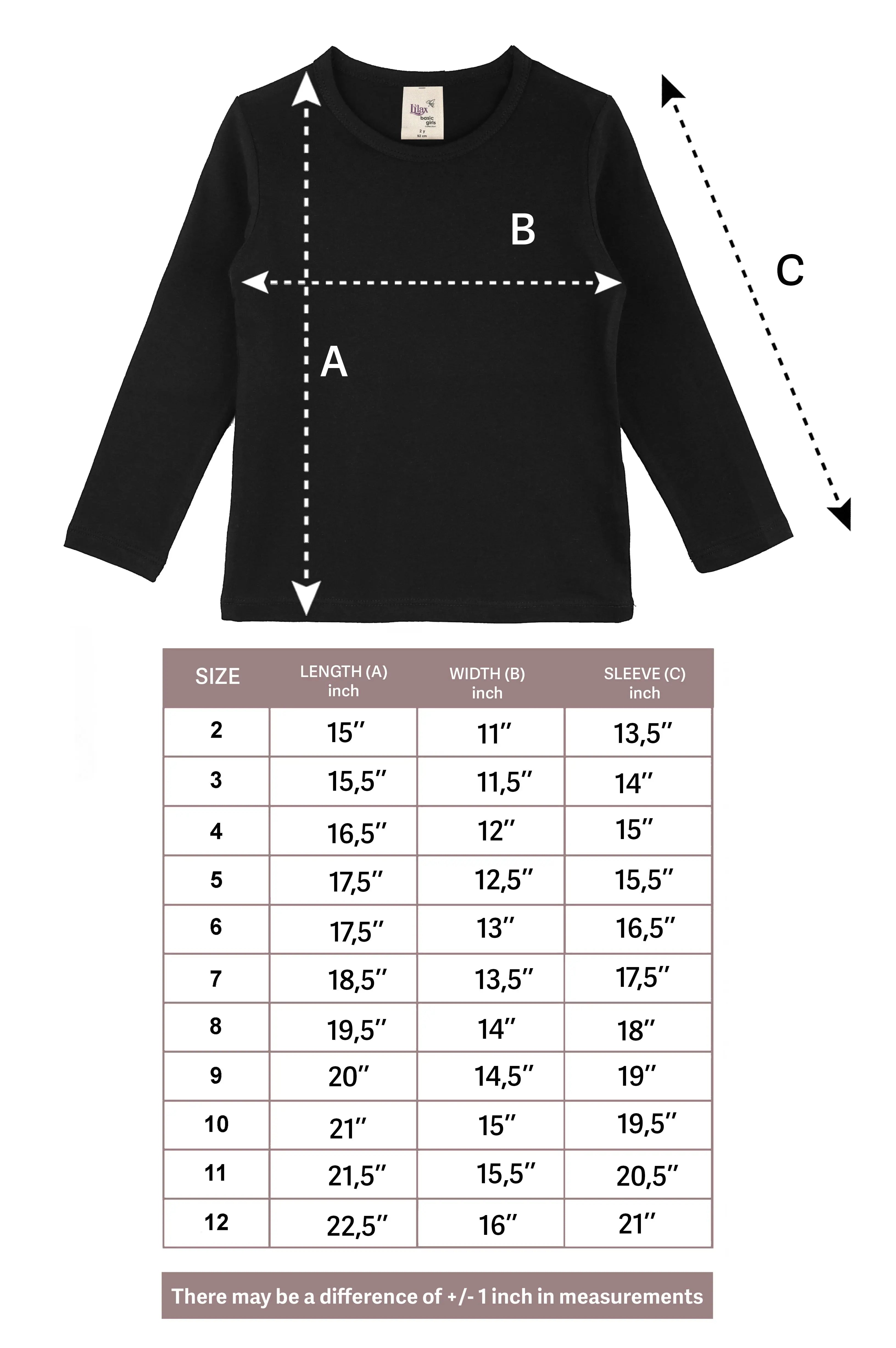 Girls' Basic Crewneck Long Sleeve Cotton T-Shirt  / 5 to 7 Years lilax