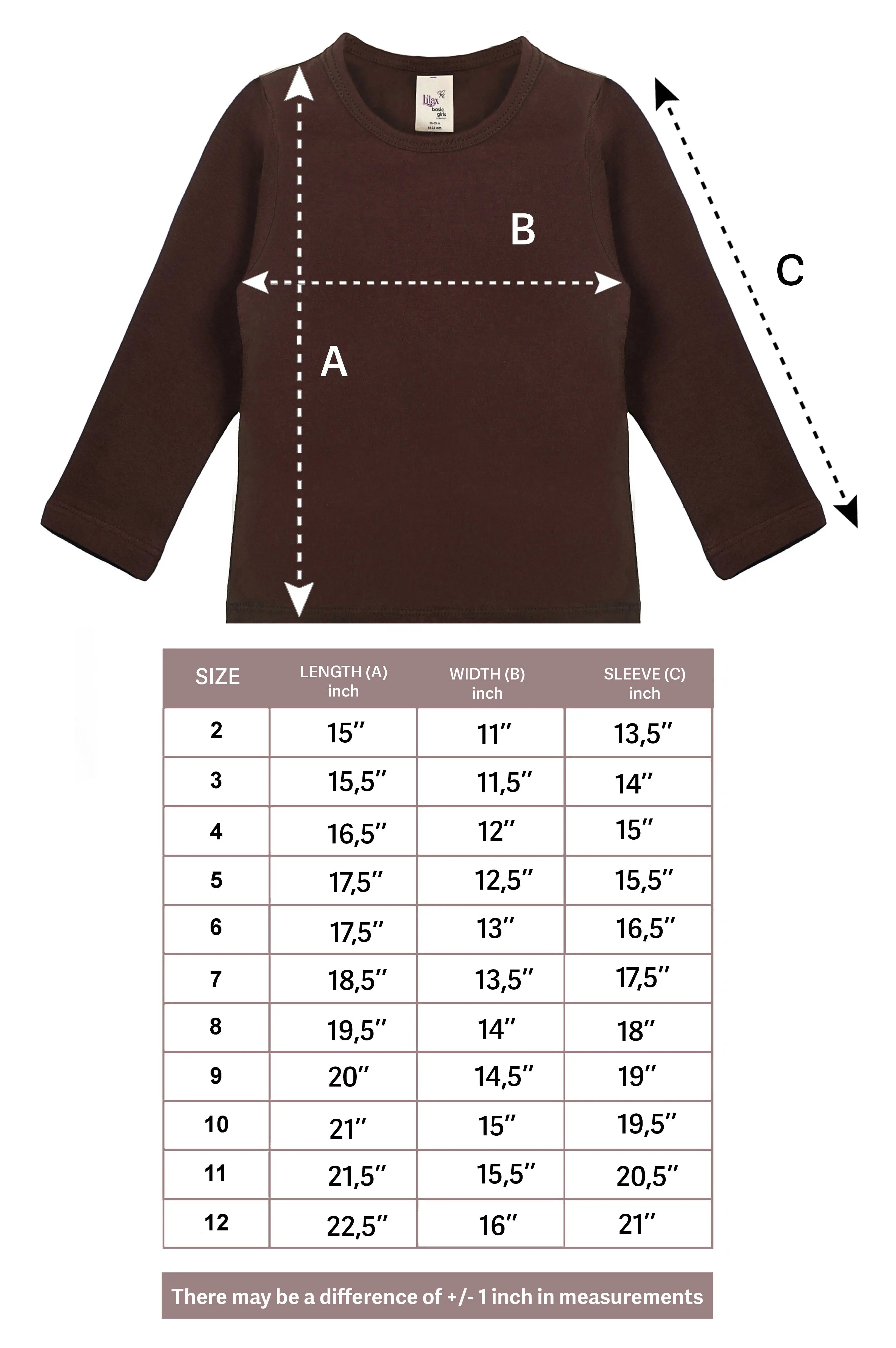 Girls' Basic Crewneck Long Sleeve Cotton T-Shirt  / 5 to 7 Years lilax