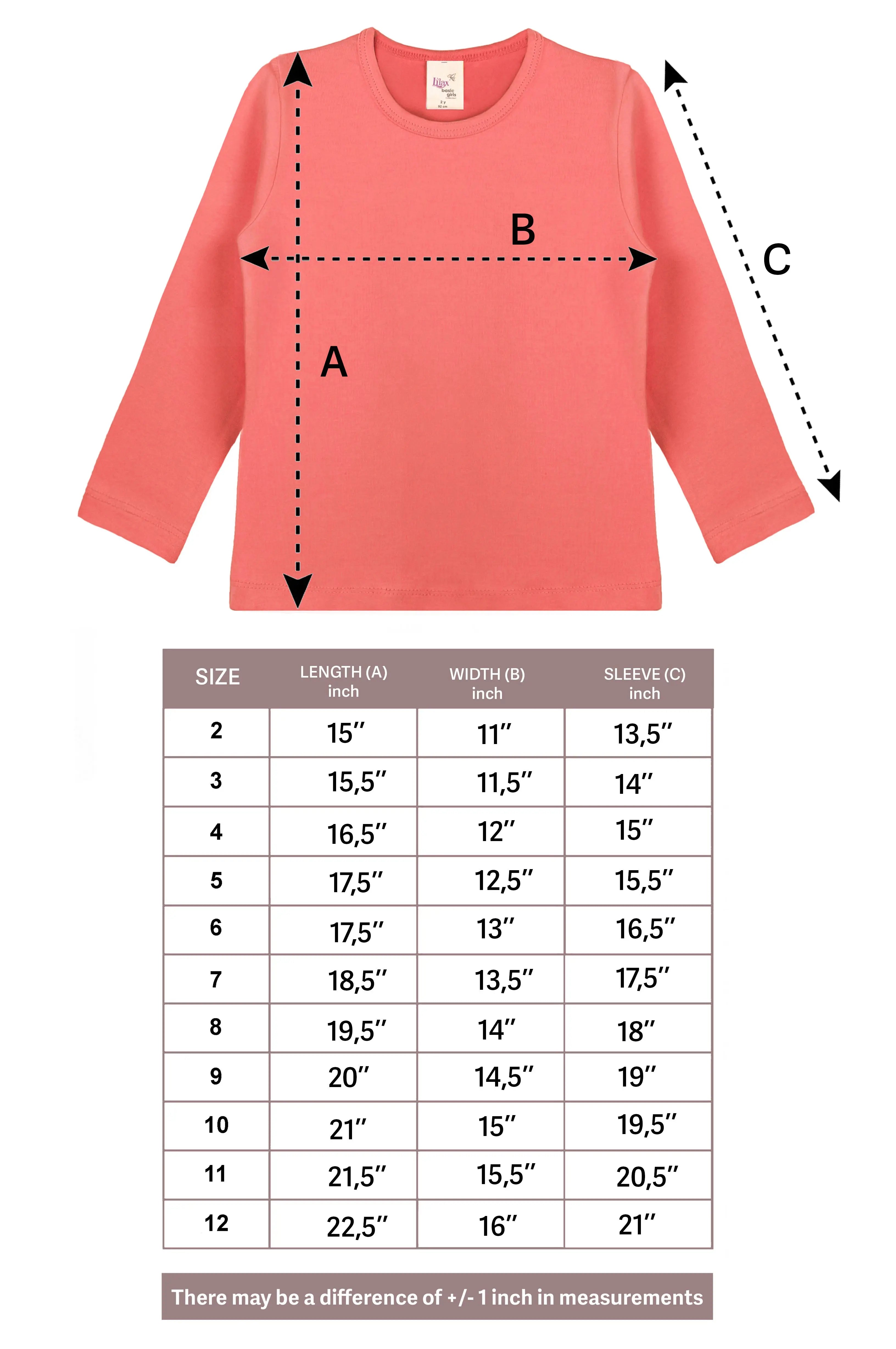 Girls' Basic Crewneck Long Sleeve Cotton T-Shirt  / 5 to 7 Years lilax