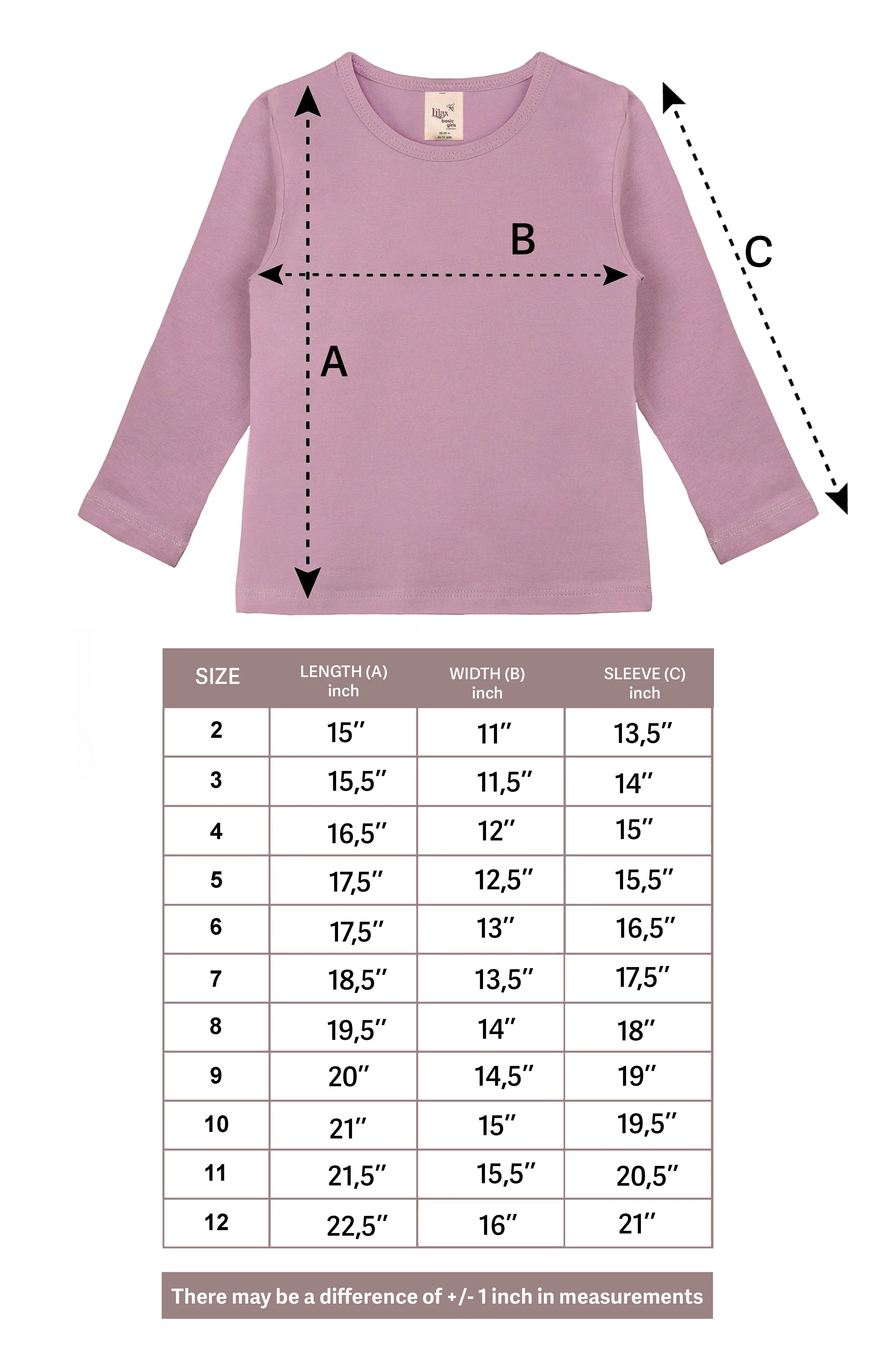 Girls' Basic Crewneck Long Sleeve Cotton T-Shirt  / 5 to 7 Years lilax