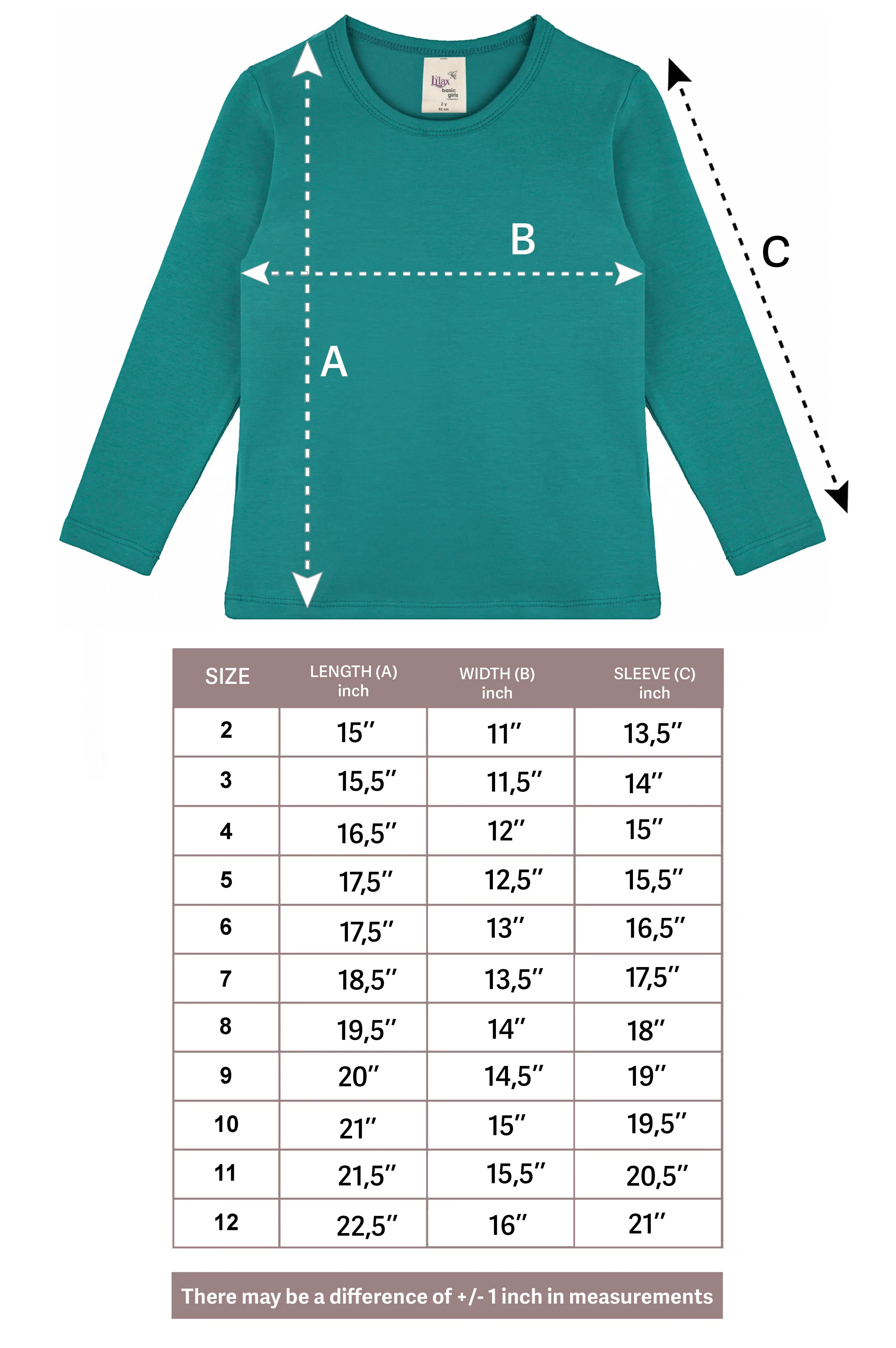 Girls' Basic Crewneck Long Sleeve Cotton T-Shirt  / 5 to 7 Years lilax