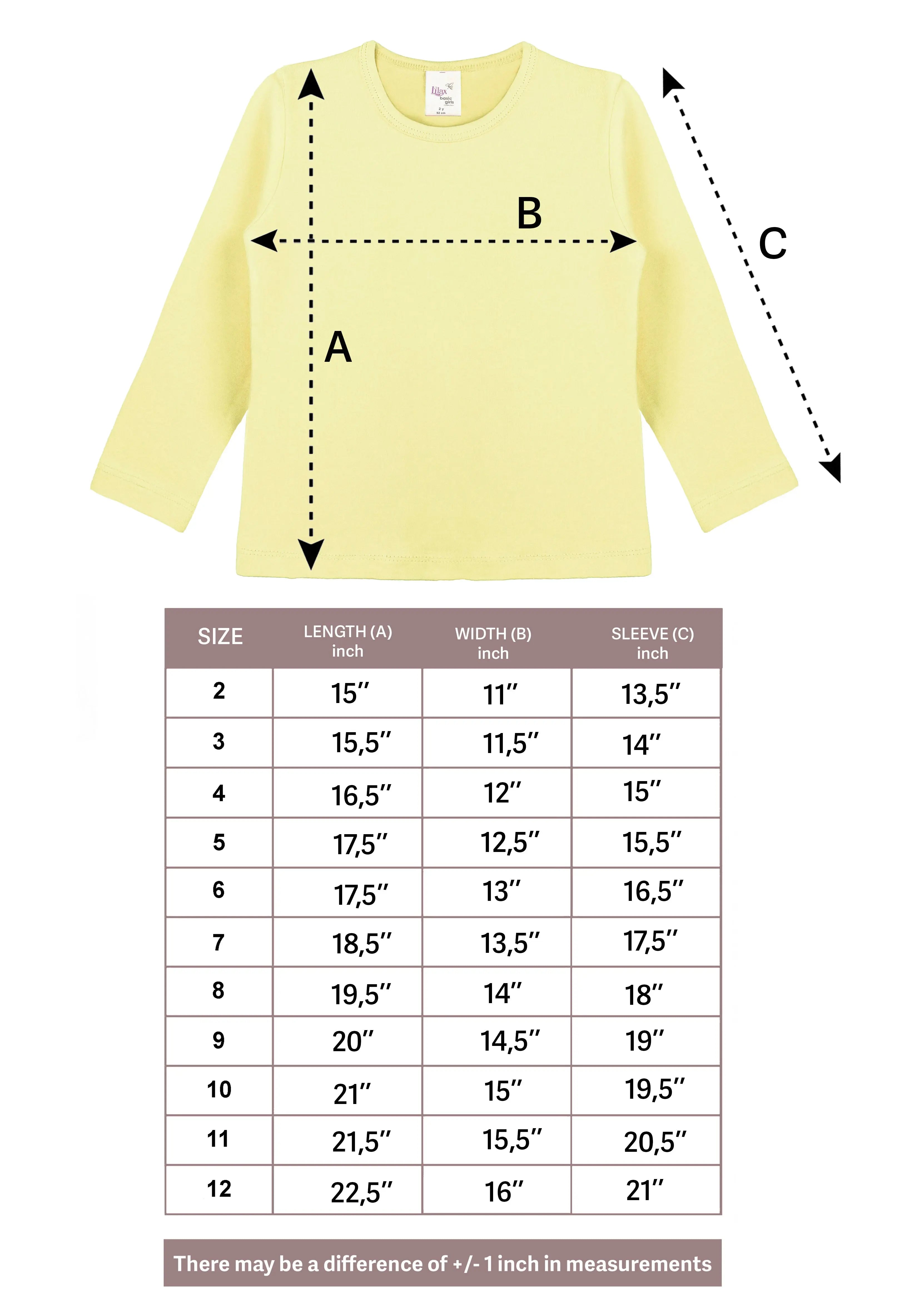 Girls' Basic Crewneck Long Sleeve Cotton T-Shirt  / 5 to 7 Years lilax