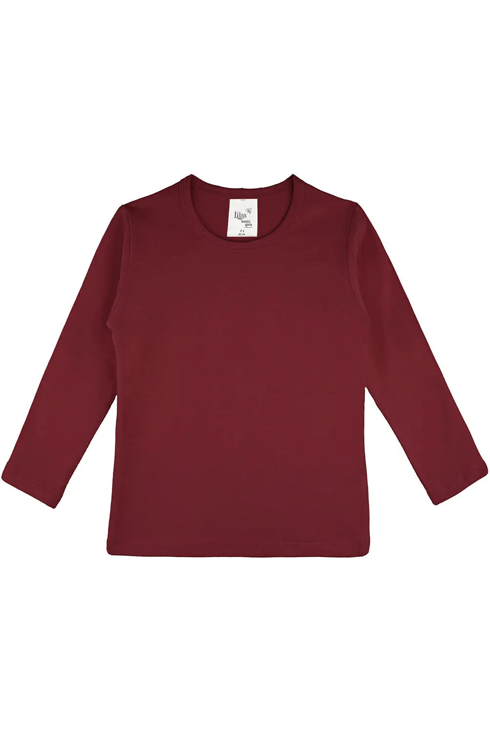 Girls' Basic Crewneck Long Sleeve Cotton T-Shirt