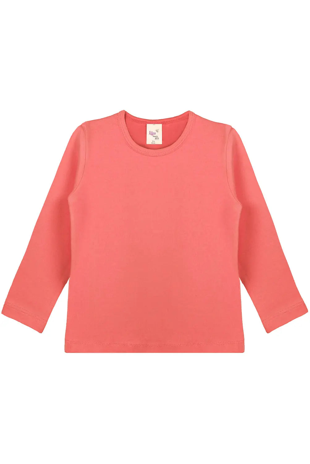 Girls' Basic Crewneck Long Sleeve Cotton T-Shirt