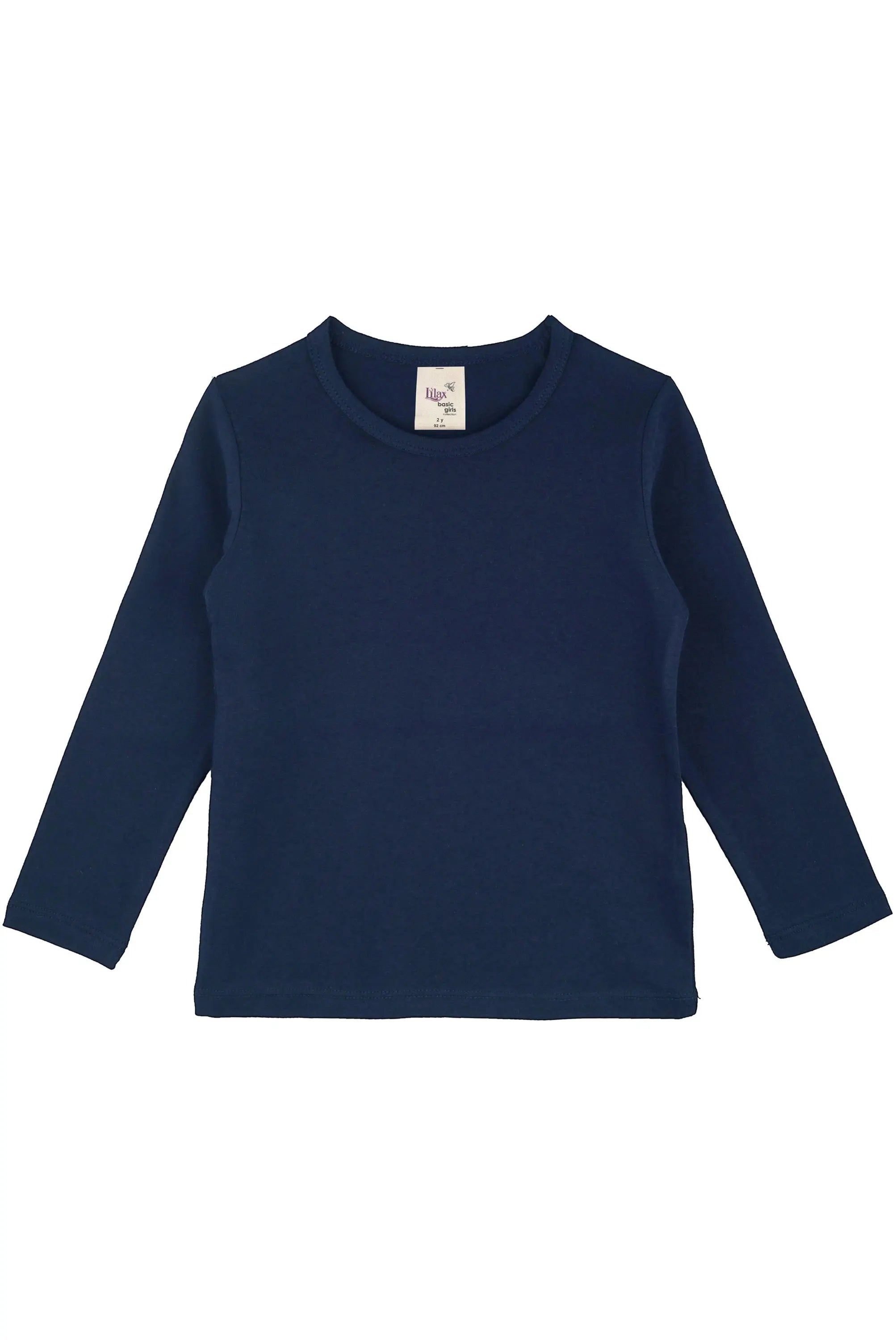 Girls' Basic Crewneck Long Sleeve Cotton T-Shirt