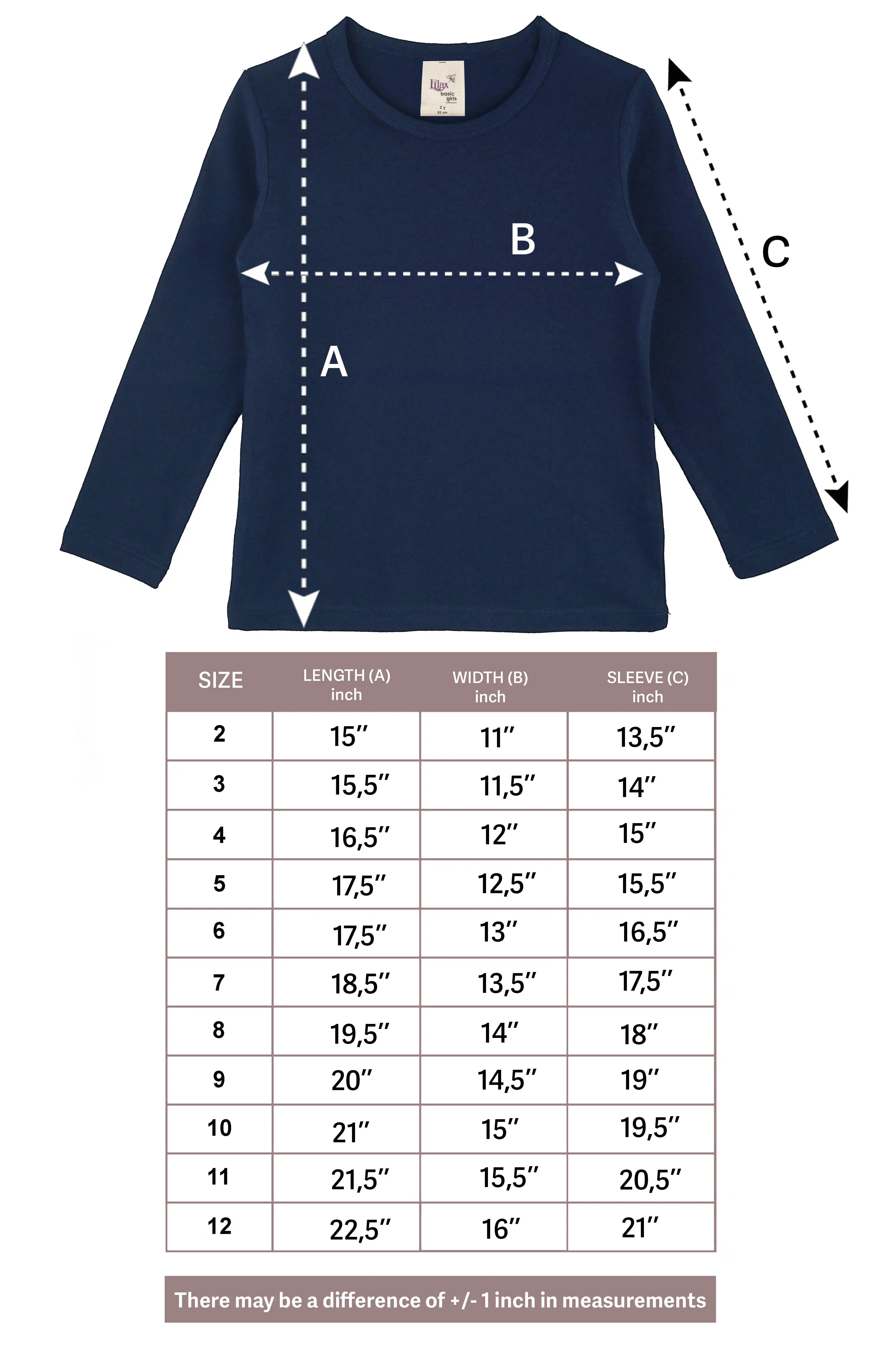 Girls' Basic Crewneck Long Sleeve Cotton T-Shirt / 8 to 10 Years LILAX