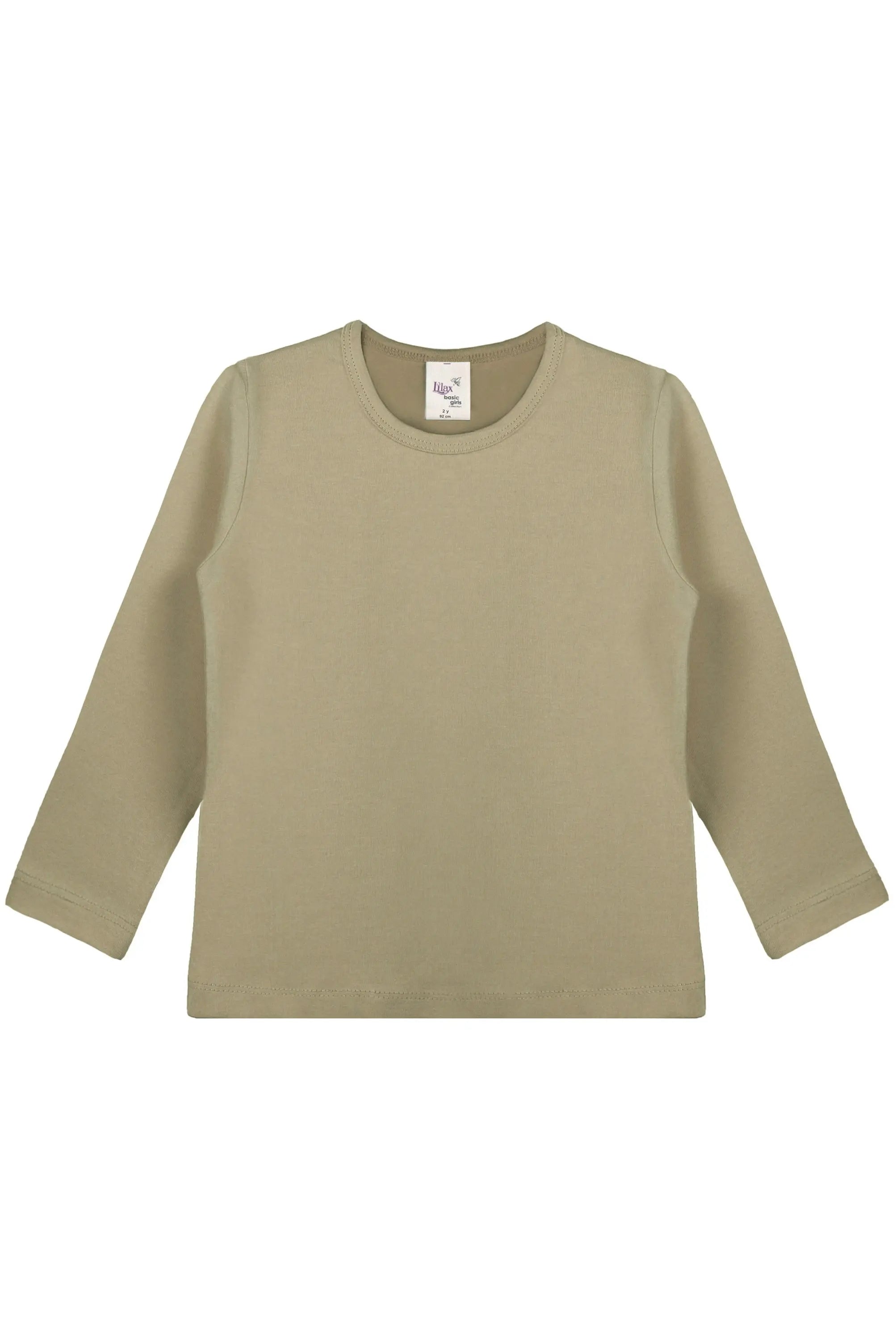 Girls' Basic Crewneck Long Sleeve Cotton T-Shirt