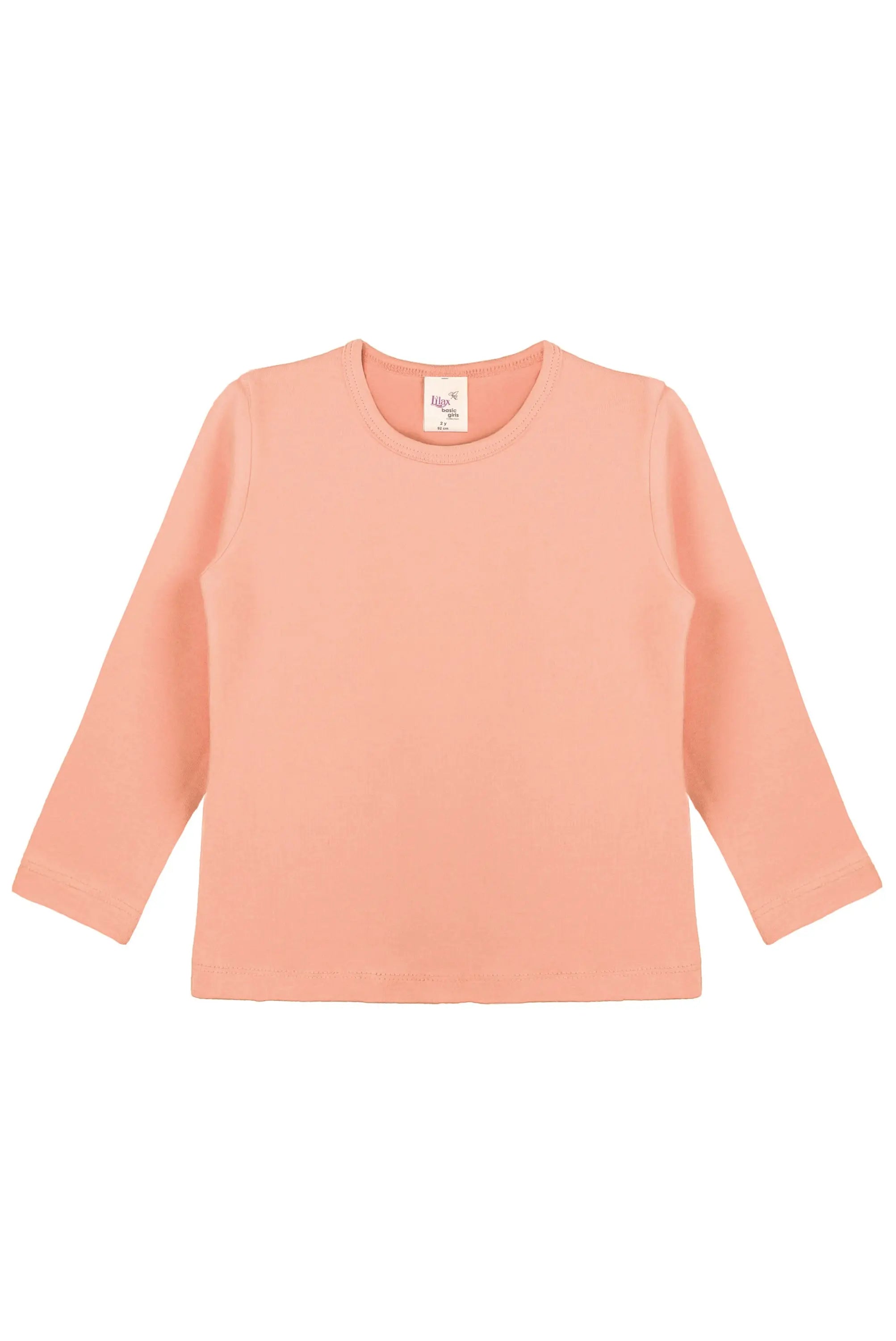 Girls' Basic Crewneck Long Sleeve Cotton T-Shirt