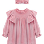 Baby velvet dress with ruffle shouders; perfect for baby girl clothes and Christmas gift ideas  