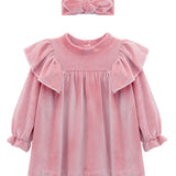 Baby velvet dress with ruffle shouders; perfect for baby girl clothes and Christmas gift ideas  