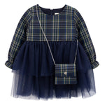 Girls' cotton plaid dress with attached tulle skirt; perfect girls christmas dress & Christmas gift ideas  