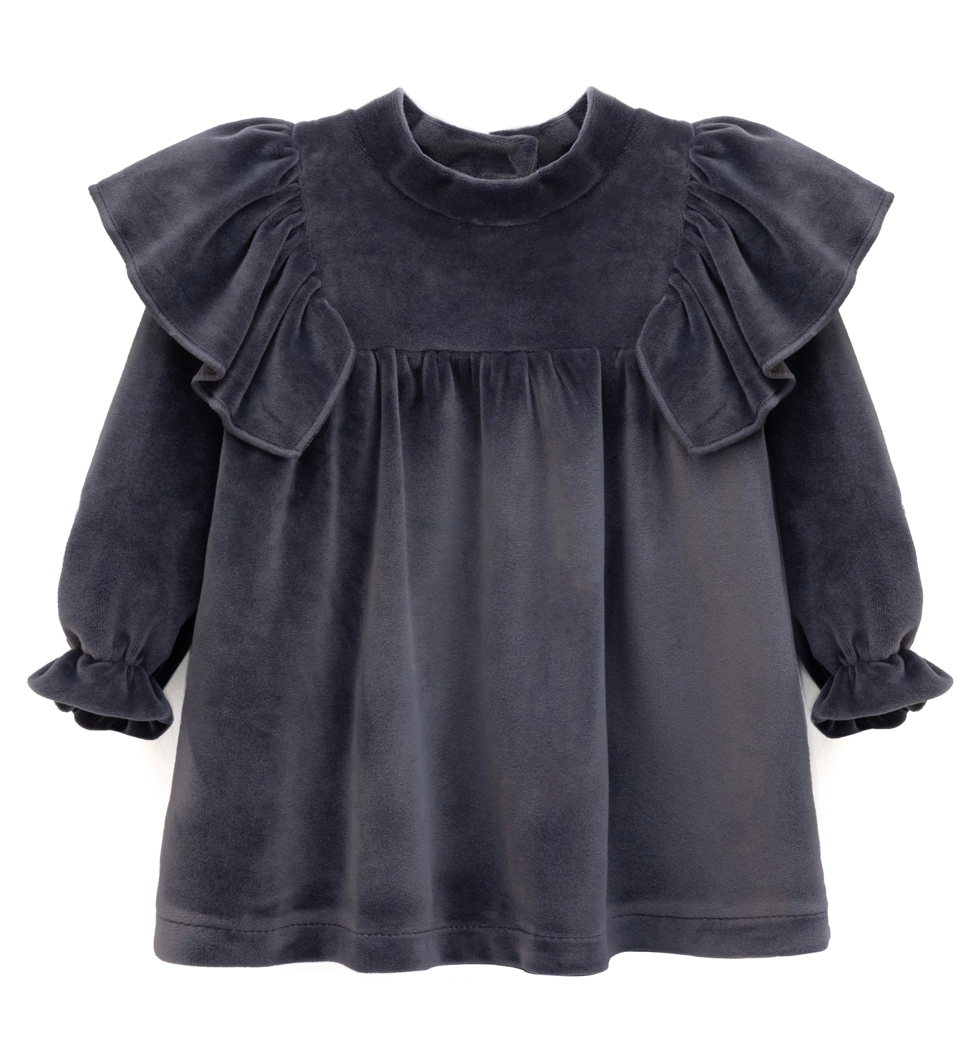 Baby velvet dress with ruffle shouders; perfect for baby girl clothes and Christmas gift ideas  