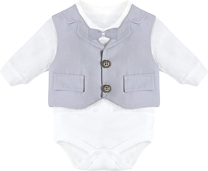 Gentleman Baby Tuxedo Boy Dress Shirt - Bowtie - Hat and Pant 4-Piece Cotton Suit Set LILAX