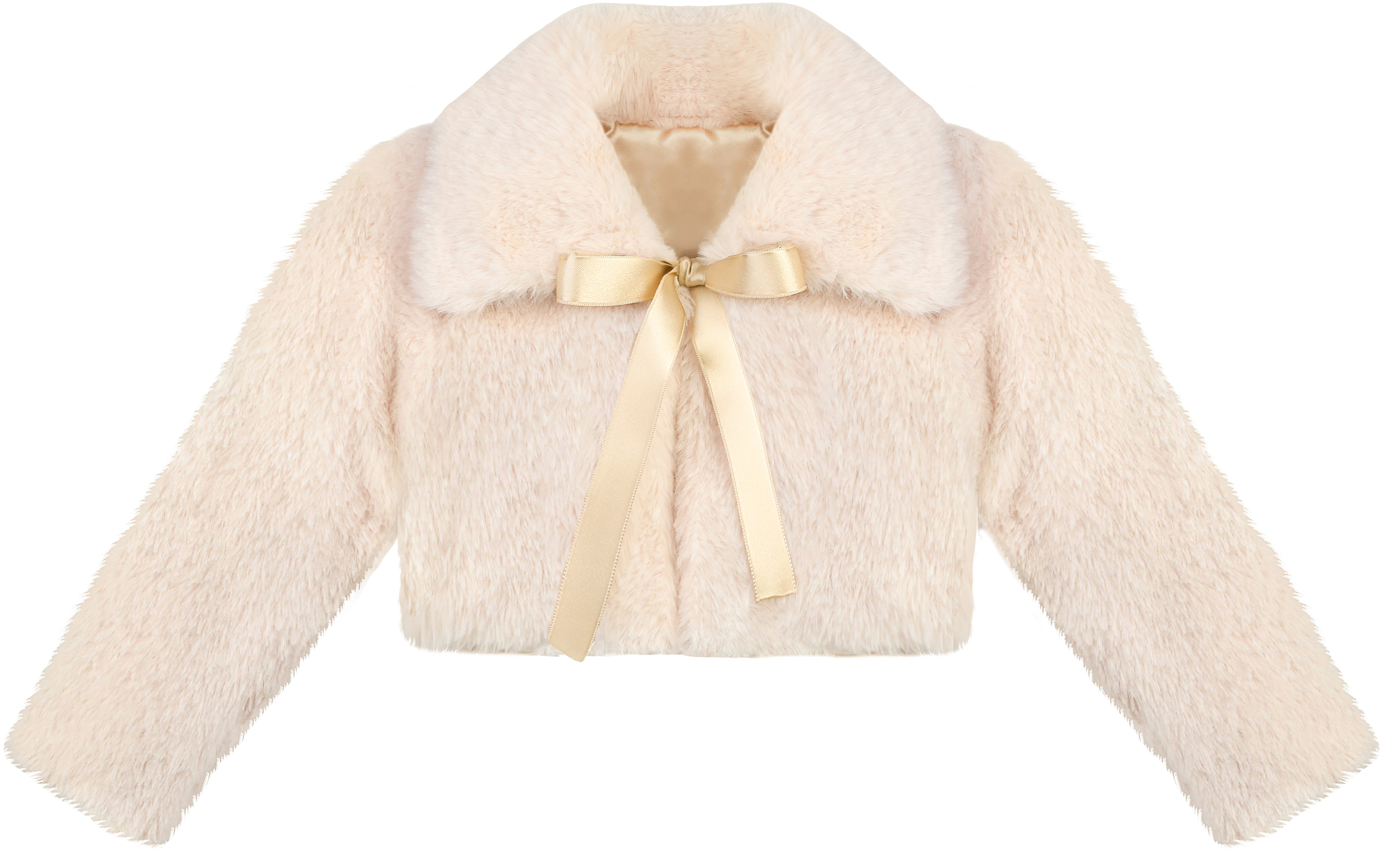 Puffy cozy girls’ bolero jacket with oversized collar and tied bow; perfect girls christmas dress and Christmas gift ideas