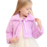 Puffy cozy girls’ bolero jacket with oversized collar and tied bow; perfect girls christmas dress and Christmas gift ideas