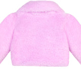 Puffy cozy girls’ bolero jacket with oversized collar and tied bow; perfect girls christmas dress and Christmas gift ideas