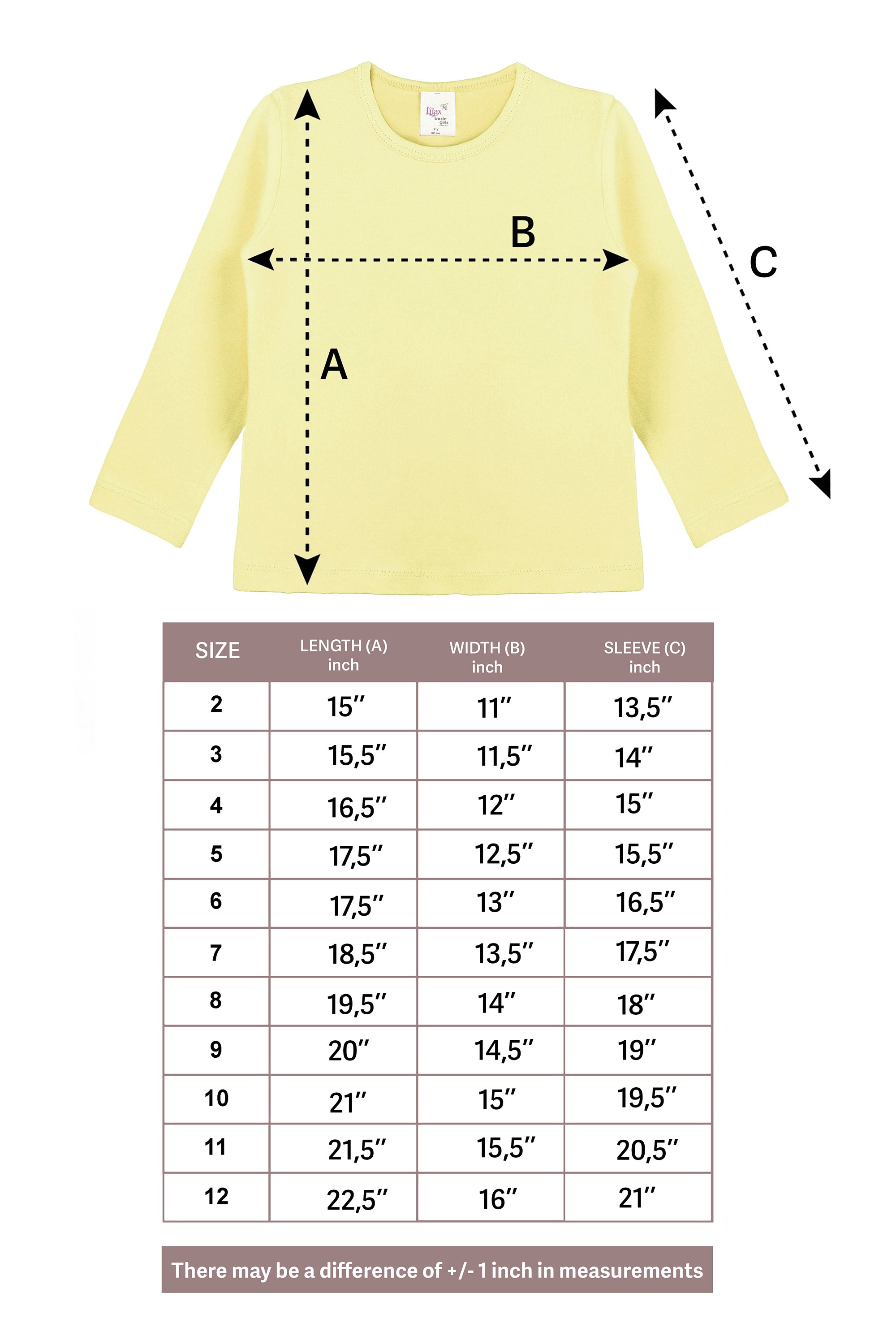 Girls' Basic Crewneck Long Sleeve Cotton T-Shirt / 11-12 Years LILAX