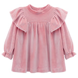 Baby velvet dress with ruffle shouders; perfect for baby girl clothes and Christmas gift ideas  