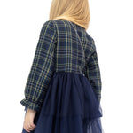 Girls' cotton plaid dress with attached tulle skirt; perfect girls christmas dress & Christmas gift ideas  