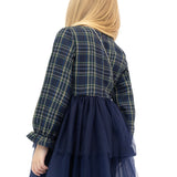 Girls' cotton plaid dress with attached tulle skirt; perfect girls christmas dress & Christmas gift ideas  