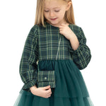 Girls' cotton plaid dress with attached tulle skirt; perfect girls christmas dress & Christmas gift ideas  