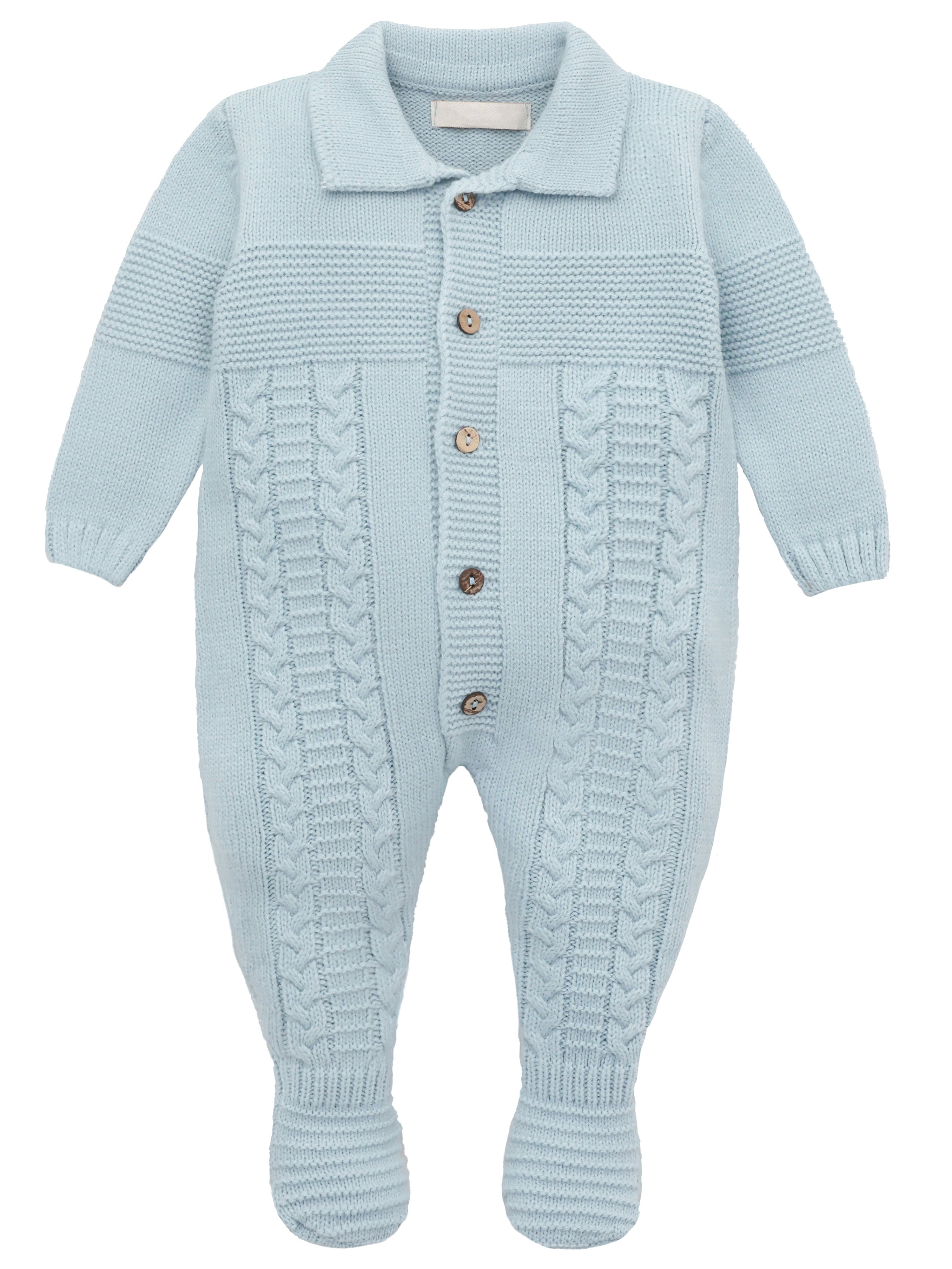 A knit footed jumpsuit or onesie with geometric patterns; cozy baby boy clothes, perfect for baby registry and Christmas gift ideas 