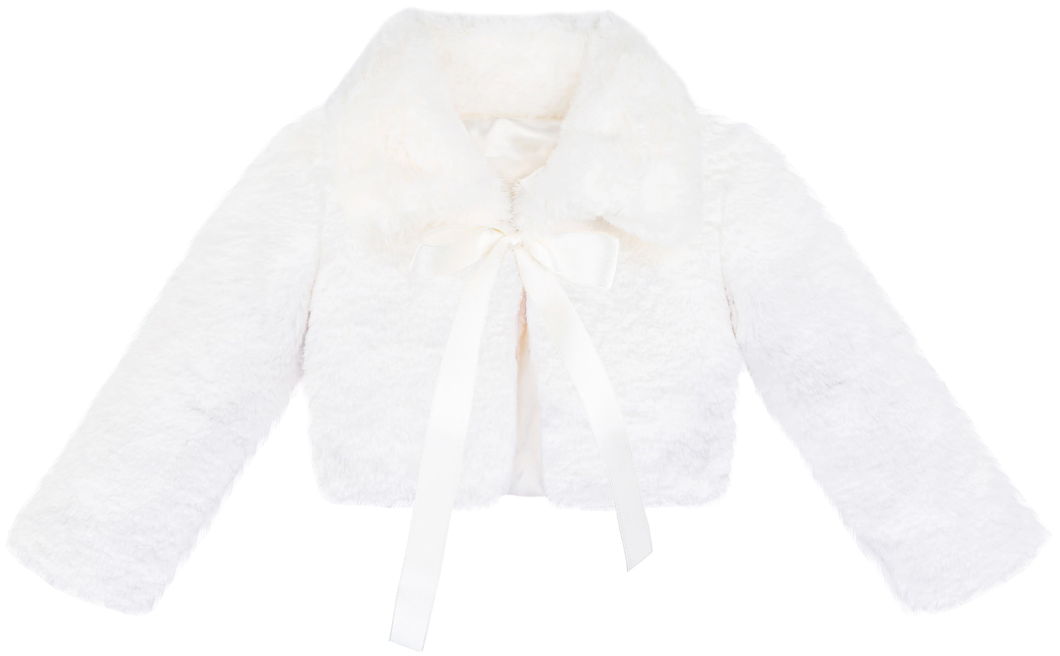 Puffy cozy girls’ bolero jacket with oversized collar and tied bow; perfect girls christmas dress and Christmas gift ideas