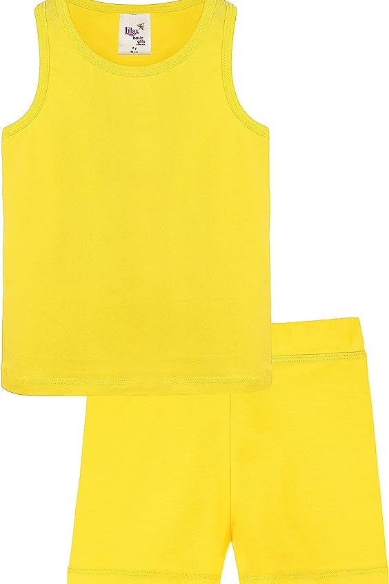 Girls cotton solid basic racerback tanktop and shorts set; perfect for baby girl clothes & christmas gift ideas