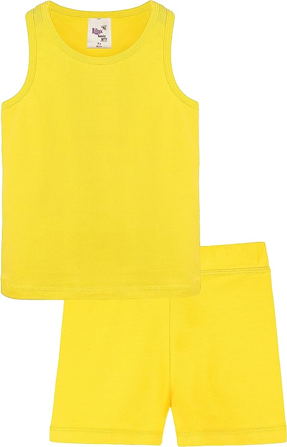 Lilax Girls' Athletic Racerback Tank Top and Comfy Solid Dance Short Set 6-9 Years lilax