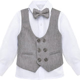 Toddler & Youth Boys 4 Piece Formal Suit Set V-Neck Vest White Dress Shirt Dress Pants and Bowtie LILAX