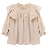 Baby velvet dress with ruffle shouders; perfect for baby girl clothes and Christmas gift ideas  