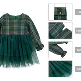 Girls' cotton plaid dress with attached tulle skirt; perfect girls christmas dress & Christmas gift ideas  