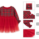 Girls' cotton plaid dress with attached tulle skirt; perfect girls christmas dress & Christmas gift ideas  