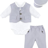 Gentleman Baby Tuxedo Boy Dress Shirt - Bowtie - Hat and Pant 4-Piece Cotton Suit Set LILAX