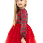 Girls' cotton plaid dress with attached tulle skirt; perfect girls christmas dress & Christmas gift ideas  