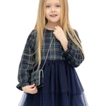 Girls' cotton plaid dress with attached tulle skirt; perfect girls christmas dress & Christmas gift ideas  