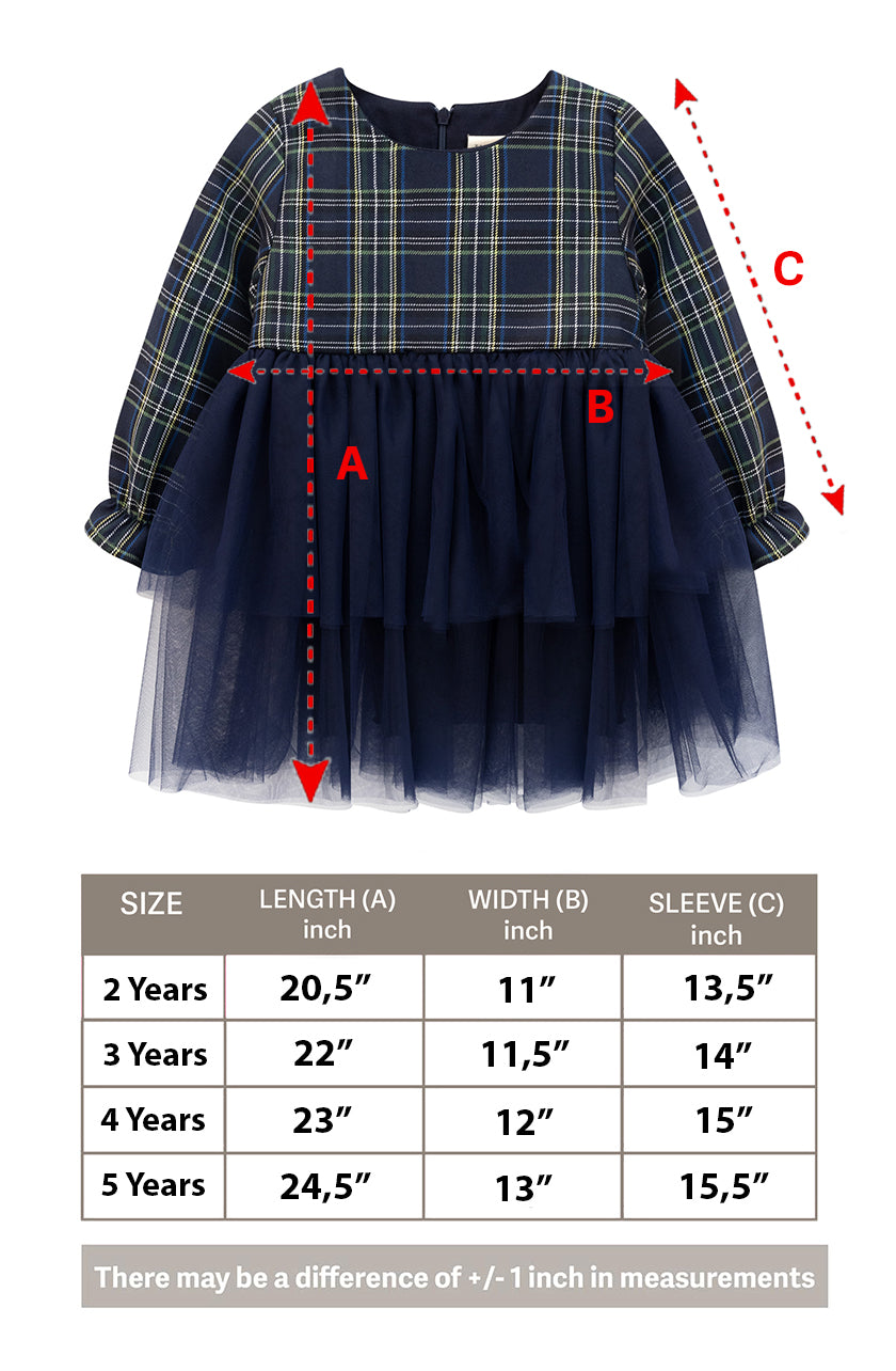 Girls' cotton plaid dress with attached tulle skirt; perfect girls christmas dress & Christmas gift ideas  