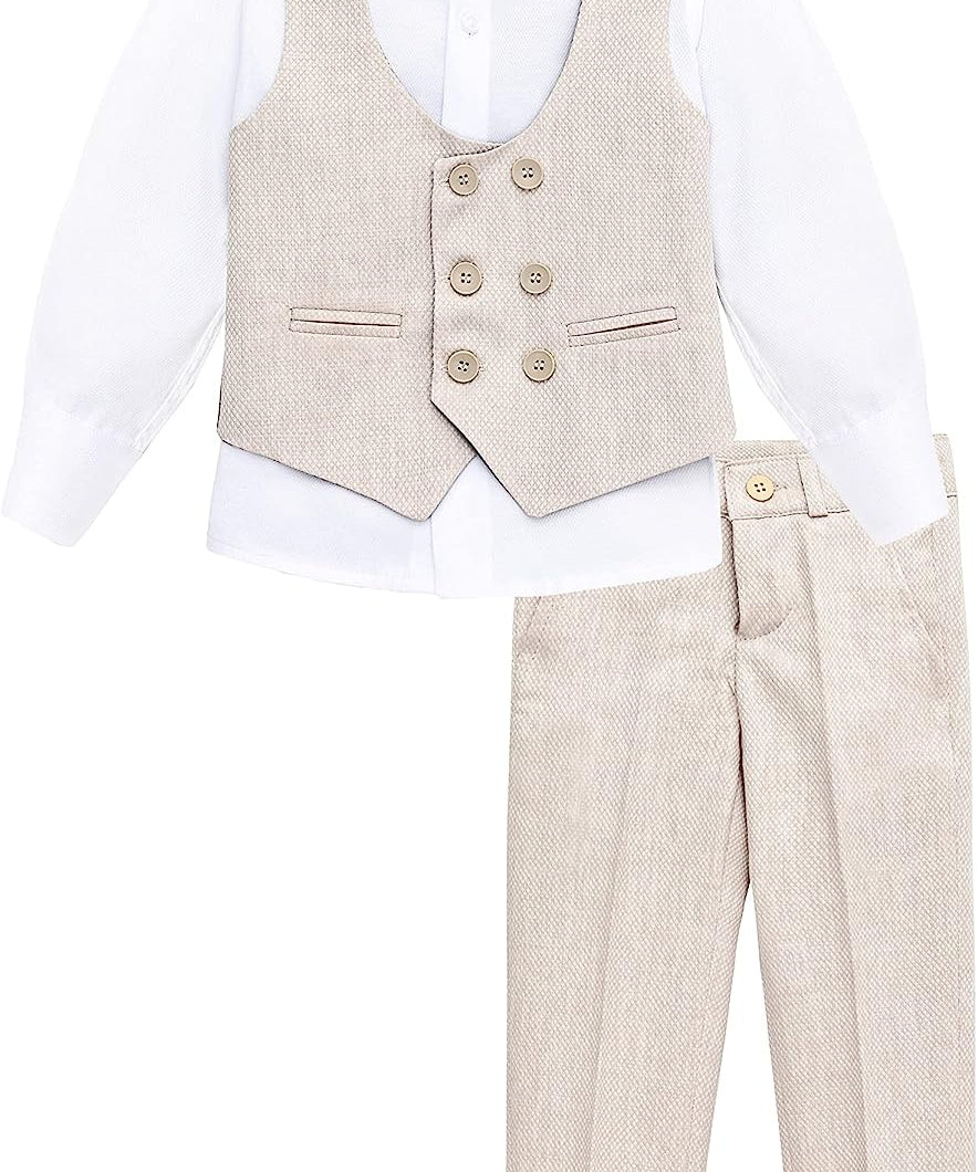 Boys 4 piece tuxedo suit with shirt, pants, vest and bow tie; perfect for baby boy clothes & christmas gift ideas  