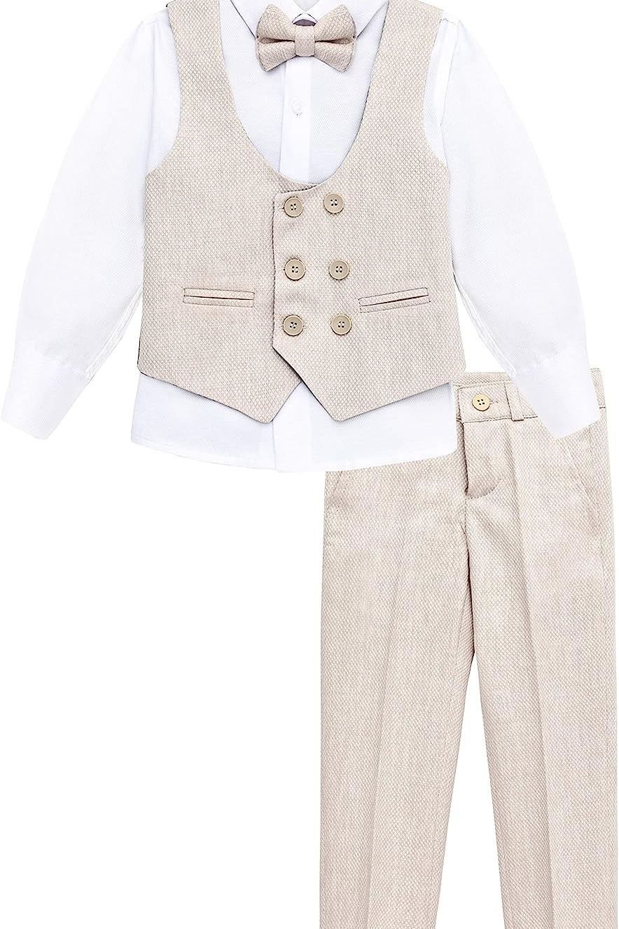 Toddler & Youth Boys 4 Piece Formal Suit Set V-Neck Vest White Dress Shirt Dress Pants and Bowtie LILAX