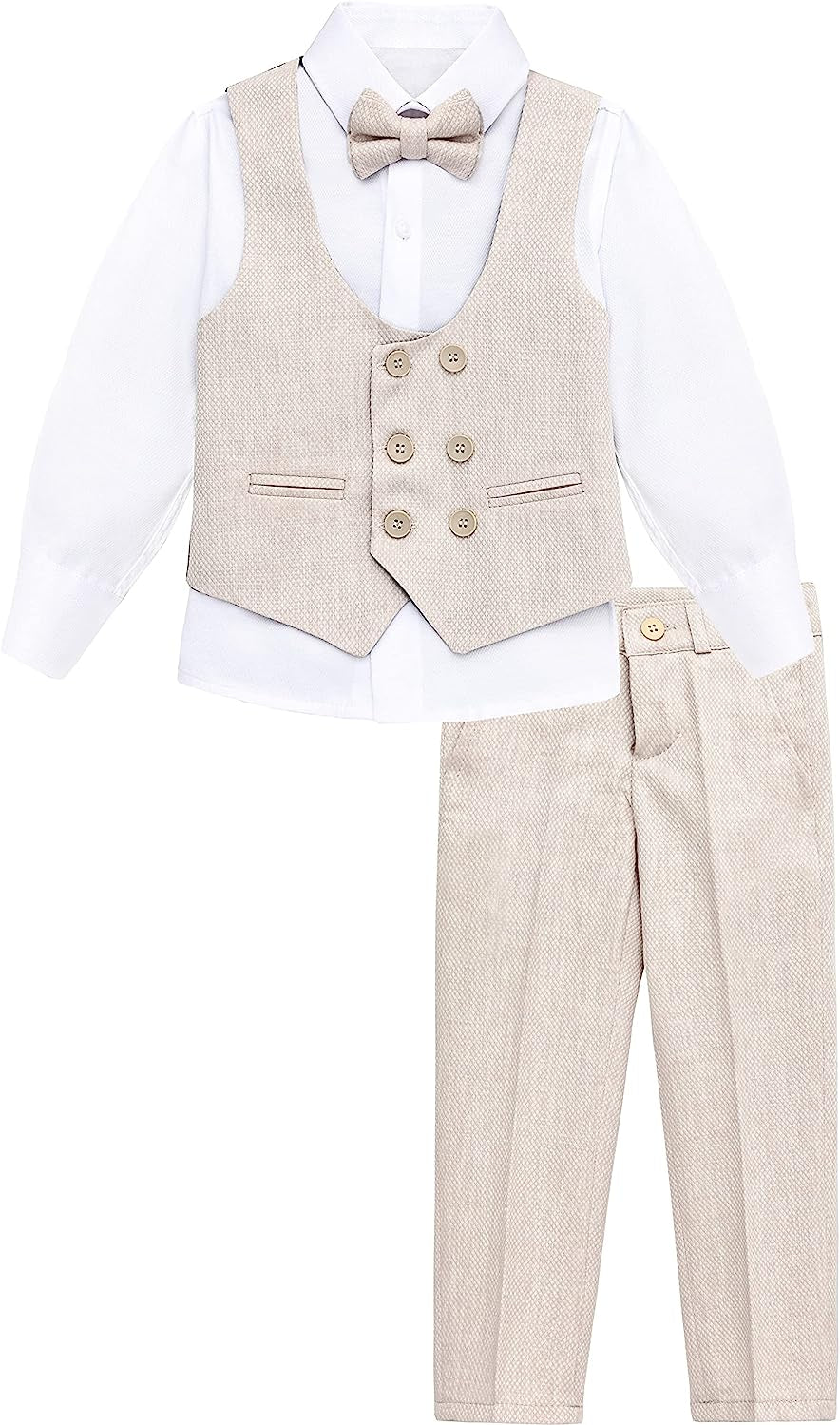 Toddler & Youth Boys 4 Piece Formal Suit Set V-Neck Vest White Dress Shirt Dress Pants and Bowtie LILAX