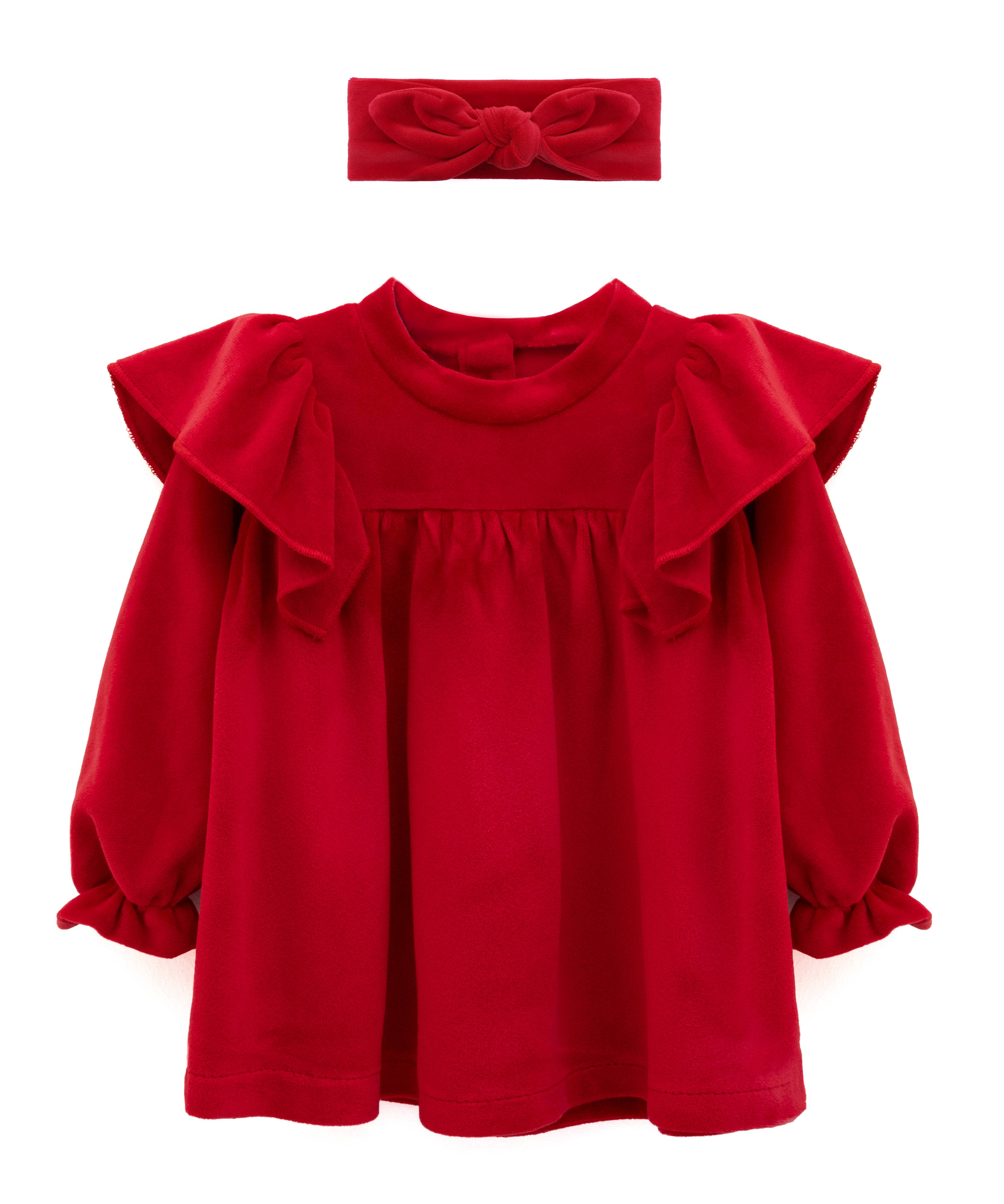 Baby velvet dress with ruffle shouders; perfect for baby girl clothes and Christmas gift ideas  