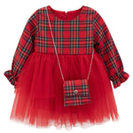 Girls' cotton plaid dress with attached tulle skirt; perfect girls christmas dress & Christmas gift ideas  