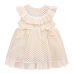 Crewneck tulle dress with geometric pattern, ruffle & lace details; perfect for baby clothes & Christmas gift ideas 