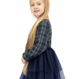 Girls' cotton plaid dress with attached tulle skirt; perfect girls christmas dress & Christmas gift ideas  